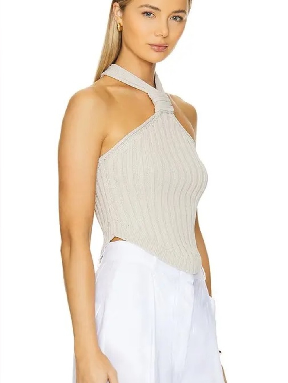 Line & Dot Cream Twist Halter Ribbed Tank - Picture 9 of 9
